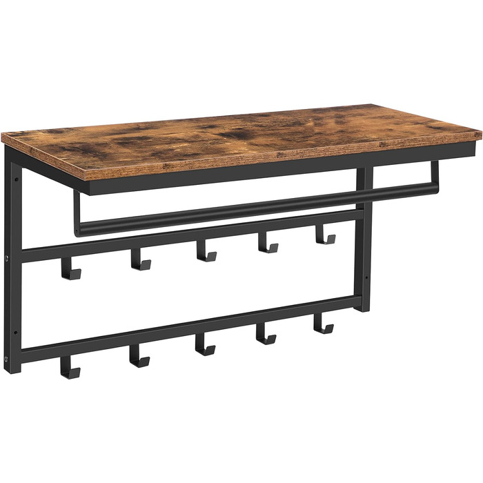 Настінна вішалка з полицею, настінна полиця з 10 гачками і штангами, настінна підвісна полиця, 80 x 30 x 42 см, для передпокою, ві