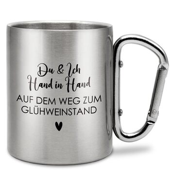 Моменти, проведені рука в руці біля кіоску з глінтвейном Чашка з нержавіючої сталі з карабіном Ідея подарунка 330 мл Чашка Для кемпінгу Ключки Срібна без кришки