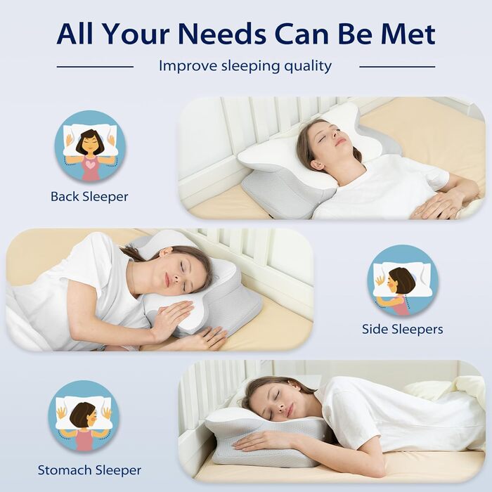 Подушка для шиї HOMCA, ергономічна подушка з піни з ефектом пам&39яті, 3D охолоджувальна наволочка для сну на спині, боці або животі, 62 x 41 x 11/13 см сірого кольору