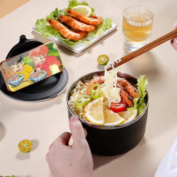 Велика чаша швидкого приготування з нержавіючої сталі 304 об&39ємом 1200 мл, чаша для рамену з кришкою та ложкою, для локшини, пасти, фруктів, салату з пасти та рису (біла)