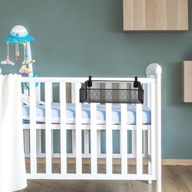 Підвісний кошик для зберігання речей для органайзера біля ліжка з гачками, металевий, чорний, універсальний підвісний кошик для гуртожитку, спальні та офісу, 12x12x9 см, чорний, 27.00x12.00x9.00 см