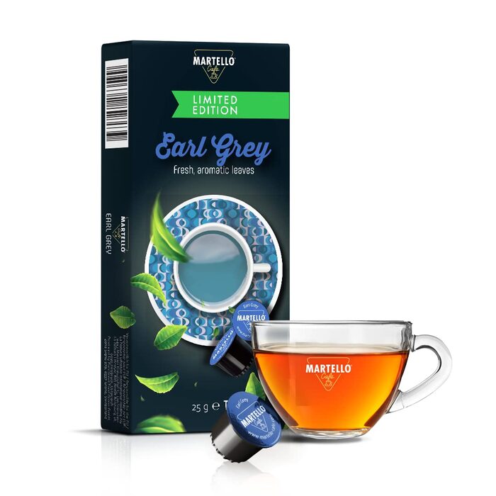 Чайні капсули Martello EARL GREY - Свіже, ароматне листя - 200 капсул (20 x 10), сумісні з капсульними автоматами MARTELLO