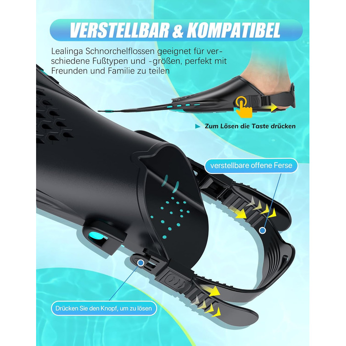 Ласти для снорклинга, регульовані ласти для плавання дорослих, дорожній розмір, унісекс ласти для дайвінгу для дорослих, чоловіків, жінок та дітей, відкриті тренувальні ласти з п&39ятою та сітчастою кишенею, S/M, темно-зелені