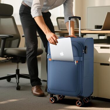Ручна валіза Trier Soft Shell 55 35 23 см, легка тканинна валіза на колесах, дорожня валіза з колесами та кодовим замком, 47 літрів, темно-синя, розмір S