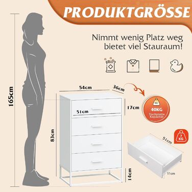 Дерев&39яний комод WLIVE для спальні з 4 шухлядами, тумбочка біля ліжка, комод, високий комод з міцним металевим каркасом для передпокою, вітальні, шафи, білий