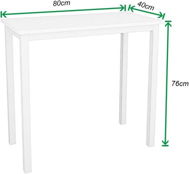 Компактний стіл Комп&39ютерний стіл Офісні меблі Стіл для ПК, Невеликий обідній стіл Робочий стіл Офісний стіл для ПК та ноутбука, Виготовлений з дерева та металу, 80x40x75 см, Білий BHEU-AC3DW-8040 80x40x75 см Білий
