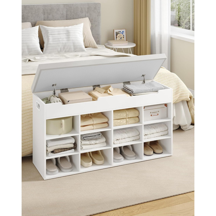 Лавка для взуття Hzuaneri, полиця для взуття із сидінням, лавка для зберігання, 12 відділень, знімні полиці, підходить для вітальні, коридору, входу, 30 x 100 x 55 см, білий SB53503GY