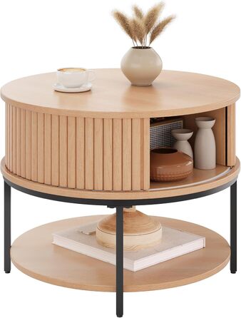 Круглий журнальний столик YITAHOME, журнальний столик з 2-рівневим місцем для зберігання, журнальні столики з розсувними дверима в дизайні тамбура для вітальні, дерев&39яні журнальні столики, дуб класичний