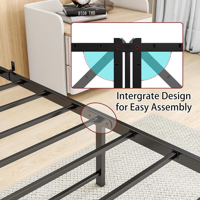 Каркас ліжка 140x200, Двоспальне ліжко, Металевий каркас ліжка 140x200 з металевою рейковою основою та узголів&39ям, Легке складання, Гостьове ліжко, Дитяче ліжко, Для спальні/гостьової кімнати, Чорний каркас ліжка 140 x 200 см