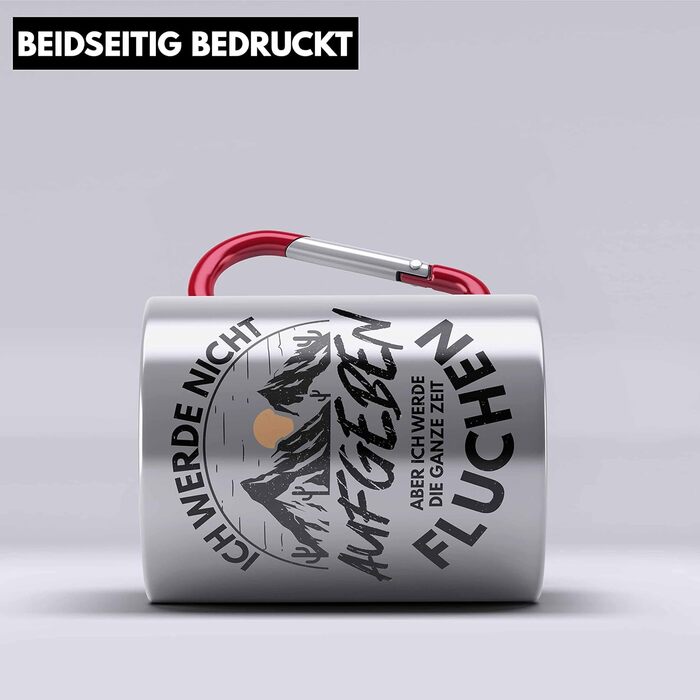 Тренд - Туристична кружка з нержавіючої сталі з карабіном - Подарунок - Я не здамся - Ідея подарунка для гірського мандрівника (червона)