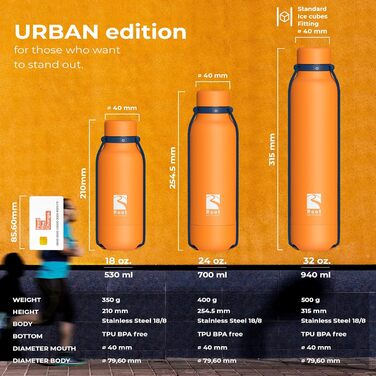 Пляшка для пиття/пляшка для води з нержавіючої сталі Root-FTC з кришкою 10 шт. - 530 мл, 700 мл та 940 мл - Термоізольована пляшка