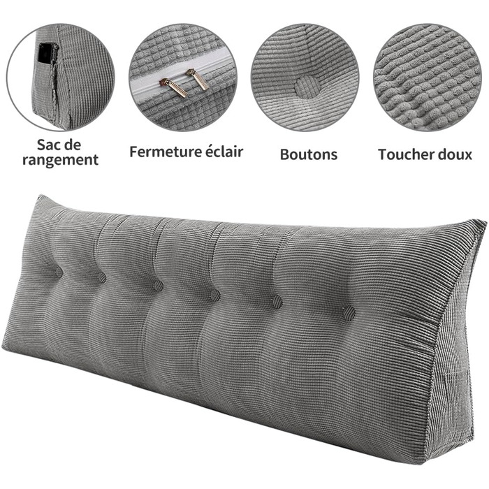 Подушка для читання для ліжка або дивана, трикутна, зі спинкою, подушкою для дивана, дитячим узголів&39ям, знімним чохлом, м&39якою, для додаткового комфорту - 180 * 50 * 20 см - One Grey 180 X 50 X 20 см, сірий