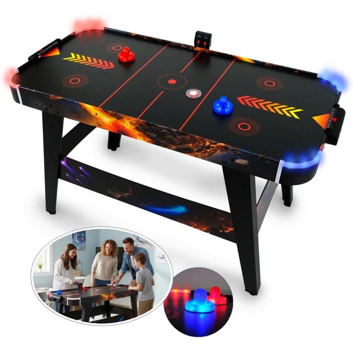 Світлодіодний стіл для аерохокею від FASports, аерохокей для дітей/підлітків віком від 8 років, стіл для аерохокею з повітряними штовхачами та шайбами, що світяться Solar Fury 138x67x82 см