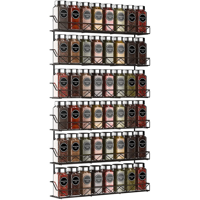 Настінні підставки для спецій Bomblap, набір з 2 шт. , великий органайзер для спецій для зберігання в банках, вузькі металеві, настінні підставки для спецій для кухонних стін або дверей шаф (чорні)