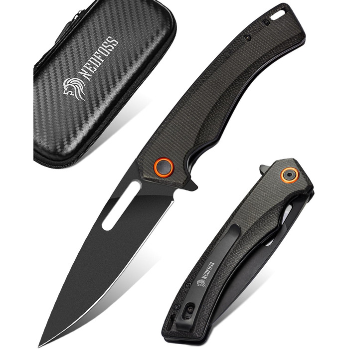 Складаний ніж NedFoss MAMBA, одноручний ніж зі сталі 9CM D2 з рукояткою Micarta, кишеньковий ніж з лайнерним замком та шарикопідши