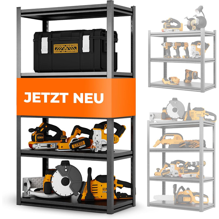 Металевий стелаж з металевими полицями ПЕРЕМОЖЕЦЬ ТЕСТУ Легке складання Надзвичайно стійкий Міцний чорний стелаж з п&39ятьма полицями - Полиця для зберігання, полиця для підвалу - металева Виберіть полицю зараз Полиця 160x86x45 Чорна 5 рівнів чорна 86x45x