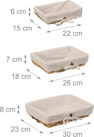 Хлібний кошик Relaxdays, набір з 3 шт. , різних розмірів, тканий, з тканинною вставкою різних розмірів, плетені, з тканинною встав