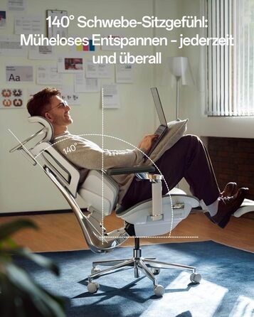 Інтелектуальне ергономічне крісло Hbada X7, офісне крісло, з повністю автоматичною поперековою опорою, регульованим підголівником 4D, регульованими підлокітниками 720, вентильованою подушкою сидіння, функцією повороту, сірим поліпропіленом