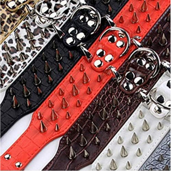 Шкіряний нашийник з шипами та мереживом, 5,1 см, стильний нашийник для середніх та великих собак, Пітбуль, Лабрадор, Боксер, Ротвейлер, Німецька вівчарка, Золотисто-коричневий, M Золотисто-коричневий Середній