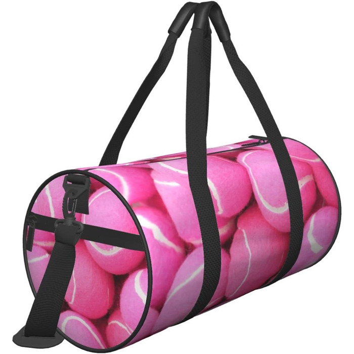 Сумка-дорожня з тенісними м'ячами, з принтом, кругла, великої місткості, для походів, відпустки, ділових поїздок та іншого, світло-рожеві тенісні м'ячі, універсальний розмір
