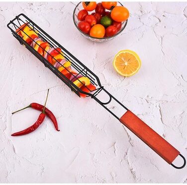 Кошик для гриля з нержавіючої сталі Bestargot Camping 304, кошик для гриля на дровах, кошик для гриля з 1 предметів з дерев'яною р