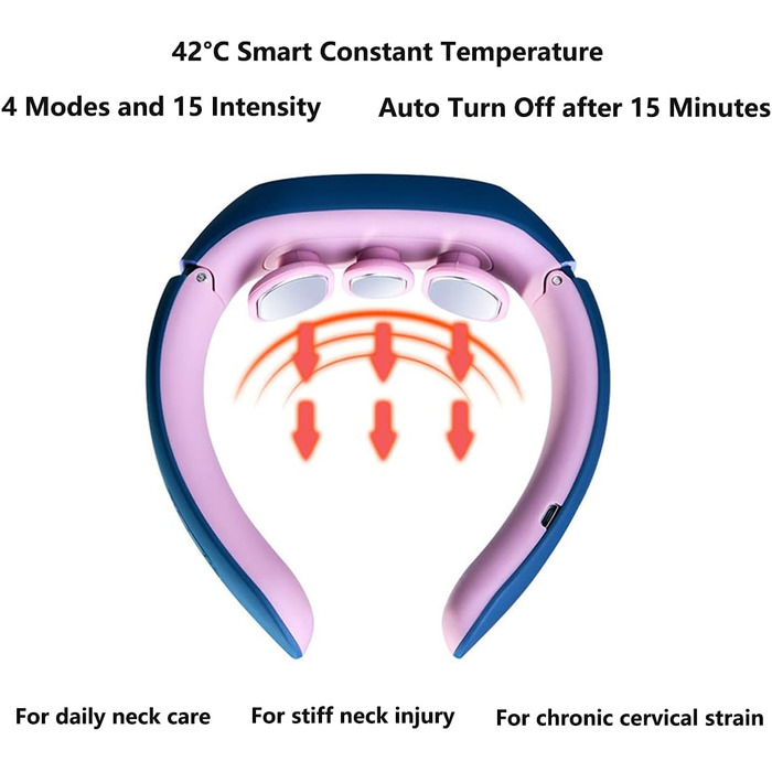 Електромагнітно-імпульсний масажер для шиї ABHI, бездротовий, з термостатичним нагріванням, 4 режими, 15 сильних сторін, портативний масажер для домашнього офісу, подорожей, рожево-блакитний