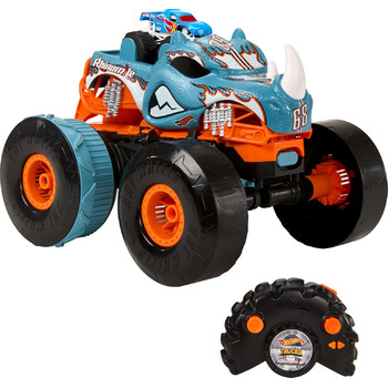 Машинка на дистанційному управлінні Hot Wheels Monster Trucks, кабріолет Rhinomite в масштабі 112 з іграшковою вантажівкою Race Ace в масштабі 164, можна перетворити на стартер, HPK27