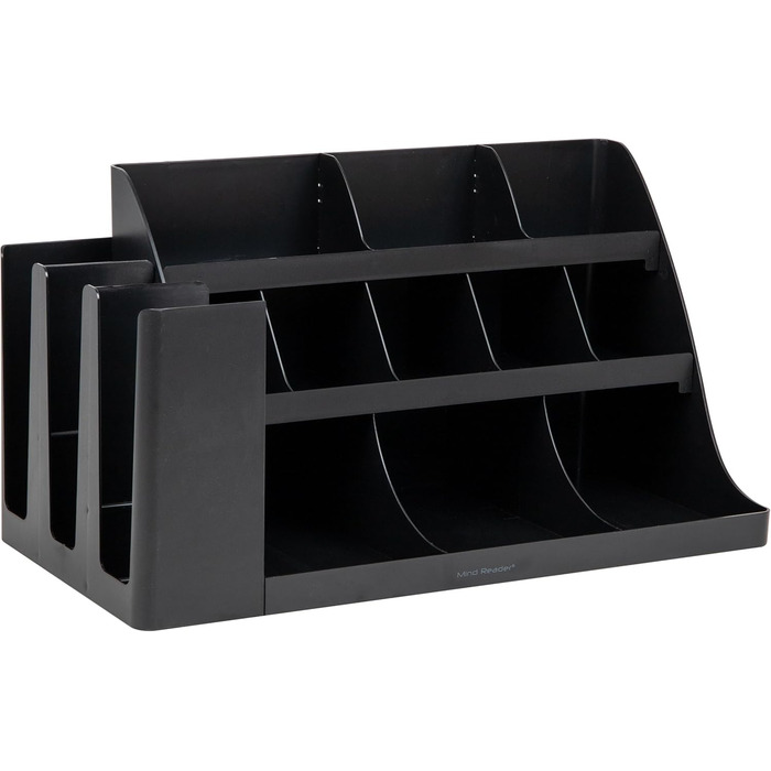 Настільний органайзер для кавових чашок та снеків Mind Reader з 14 відділеннями, 3 рівнями, 6,3 м Д x 3,1 м Ш x 3,1 м В, пластик, чорний колір