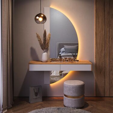 Туалетний столик Vicco Melisa, дуб/білий, 120 см зі світлодіодним підсвічуванням Білий зі світлодіодним дзеркалом