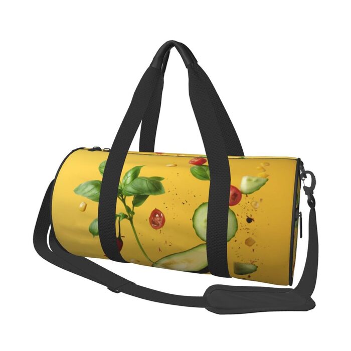 Спортивна сумка для подорожей, дизайн авокадо на помаранчевому фоні, чорний колір, універсальний розмір