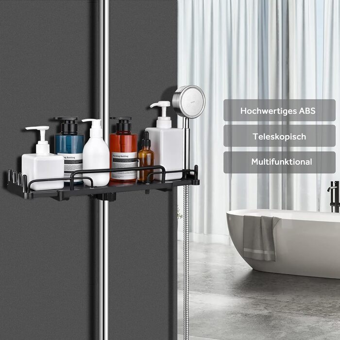 Душова полиця LOLYPOT без свердління телескопічна 32-48см, Душова полиця для підвісного органайзера для ванної кімнати, Душова пол