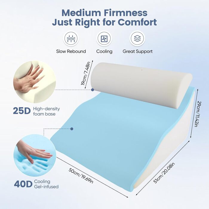 Подушка для читання для ліжка та дивана, ергономічна подушка для спини, регульована клиноподібна подушка з піною з ефектом пам&39яті для підтримки спини під час відпочинку, гри, читання або перегляду телевізора