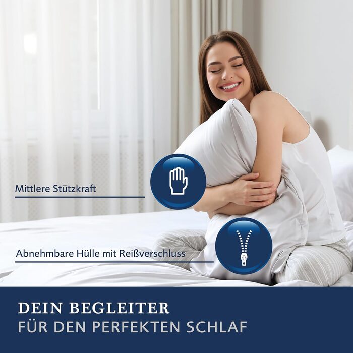 Подушка Billerbeck ALCANDO - волокниста подушка приблизно 40 x 80 см подушка із середньою підтримкою бавовняний чохол на блискавці наповнювач AIRFLOCKS, індивідуально регулюється