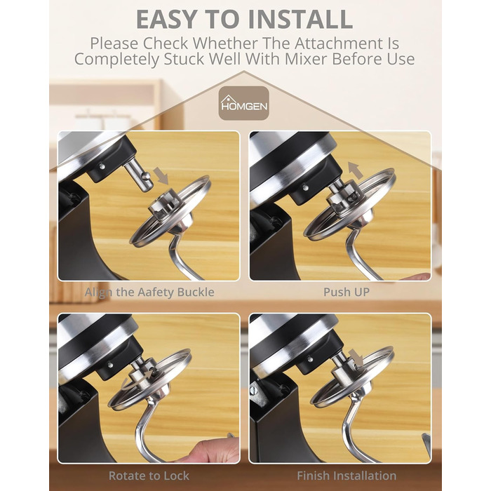 Гачок для тіста HOMGEN для посудомийної машини з нержавіючої сталі Kitchenaid 4.5/5QT Безпечний для кухонного міксера KSM150 K45 K45SS KSM75 KSM175 Заміна