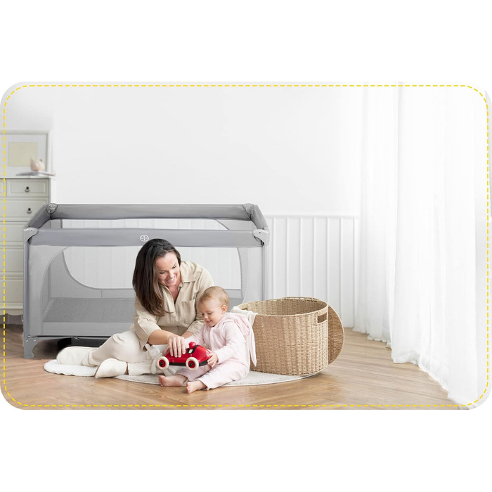 Дитяче ліжечко Ricokids з матрацом 125 x 65 x 78 см, дорожнє ліжечко, вагою до 15 кг, 2 колеса з гальмами, знімний бічний вхід, сумка для перенесення, складна, компактна, світло-сіра, м&39ятна