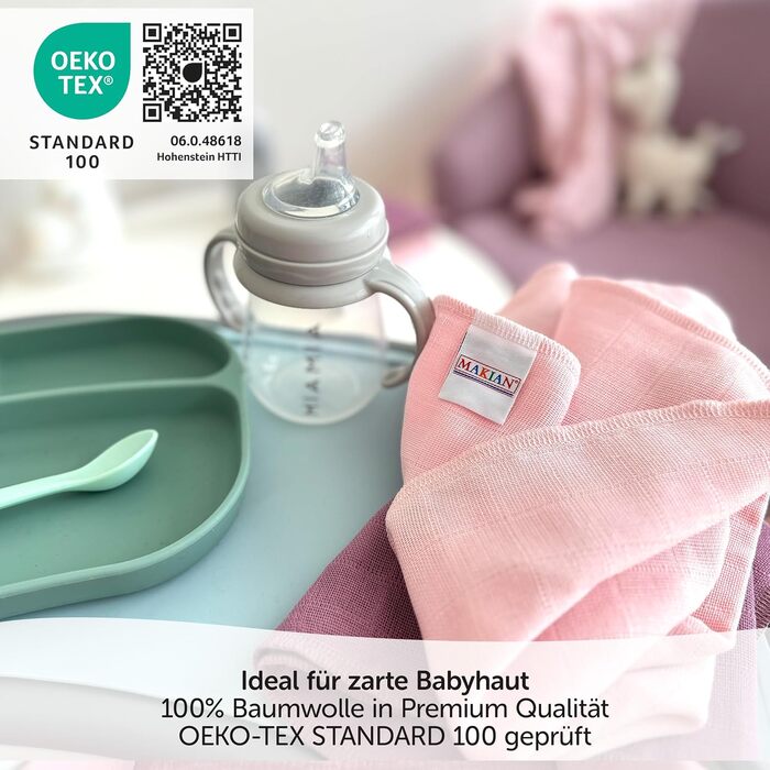 Муслінові пелюшки MAKIAN 9 упаковок, 40x40 см, перевірено Oeko-TEX Standard 100, 9 пелюшок для відрижки преміум якості - 4-шарові
