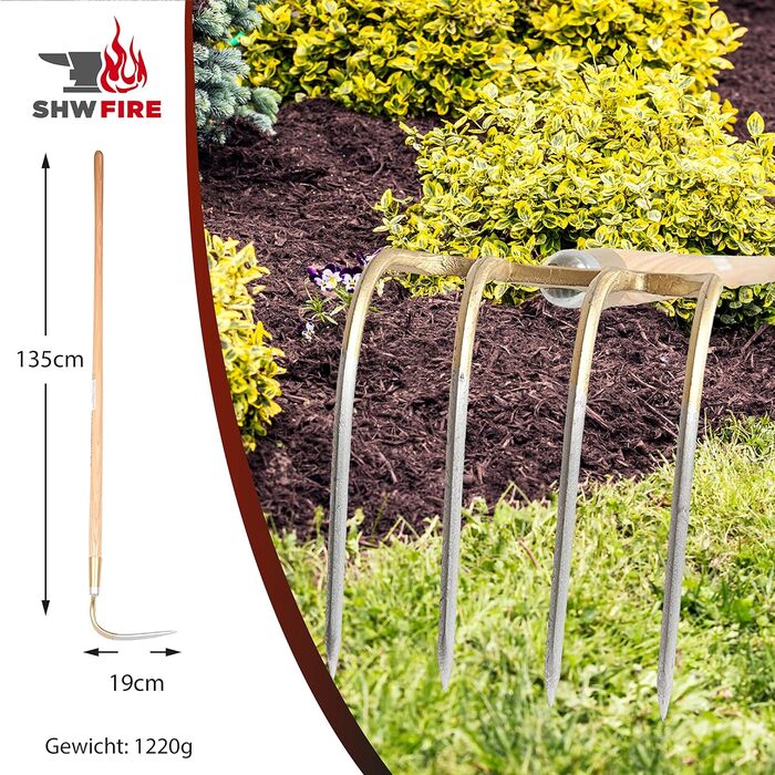 Картопляна мотика SHW-FIRE - 4 зубці ковальські, ручка 135 см - садова мотика для оптимальних результатів