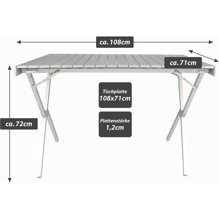 Торговий кемпінговий стіл Nexos з сумкою для перенесення, алюмінієвий, сірий, садовий стіл, стіл для вечірок, фуршетний стіл, складаний, 108x772 см