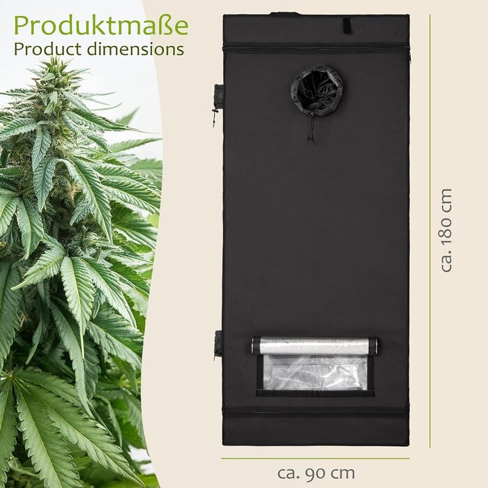 Гроубокс для вирощування рослин 90 x 90 x 180 см світлонепроникний з 5 входами з водонепроникним піддоном легкий у збиранні для вирощування в приміщенні