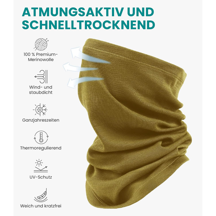 Чоловічий шарф-петля Merino.tech Unisex з мериносової вовни - жіночий багатофункціональний шарф-грілка для шиї, мериносова вовна, 165 оливковий гай