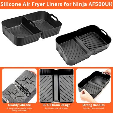 Аксесуари для фритюрниці Ninja Foodi Flexdrawer 10,4 л AF500DE,3 шт. Багаторазова мультипіч з силіконовою формою Аксесуари для Ninja AF500EU(3 шт. и чорні)