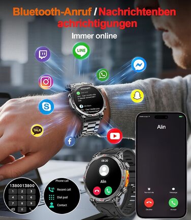 Військовий смарт-годинник для чоловіків, спортивний GPS-годинник з 1,6-дюймовим AMOLED HD-дисплеєм, функціями телефону/чату/GPT/AI/5 спортивних режимів GPS/100 спортивних режимів, фітнес-годинник для Android та iOS (чорний)