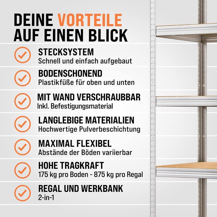 Стелаж Monzana 2 шт. Heavy Duty XL 180x90x60см 1750кг 5 МДФ Стелажі для зберігання Стелажі для підвалу Безболтові стелажі Стелаж для майстерні