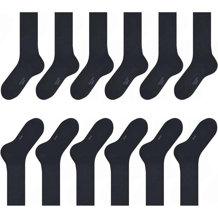 Чоловічі шкарпетки FALKE Happy, упаковка з 6 пар, дихаюча бавовна, посилені, міцні чоловічі шкарпетки, універсальний варіант для бізнесу та повсякденного життя, бавовняні шкарпетки, однотонні, мультипак з 6 пар, розмір 43-46, чорний 3000