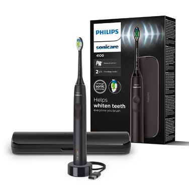 Електрична звукова зубна щітка для дорослих з 1 насадкою Philips W2 Optimal White, чорного кольору, у стильному дорожньому футлярі та USB-зарядним пристроєм (модель HX3683/54), 4100