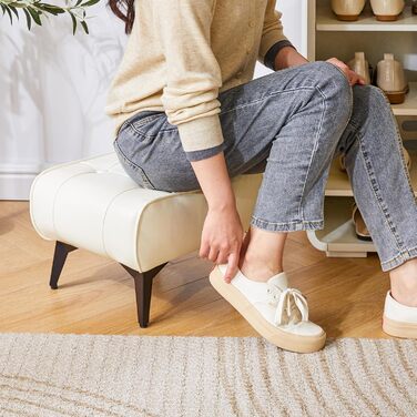 Невеликий шкіряний пуф для ніг, сучасний м&39який табурет, диванний пуф для крісла, вітальня, квадратна технічна тканина, вінтажний пуф, 403026 см, білий, HBD037W