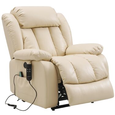 Моторне електричне безступеневе регульоване крісло-реклайнер з функцією нахилу на 180, крісло з функцією сну, масажне крісло з підйомником, вібрацією та підігрівом (бежевий), 2-