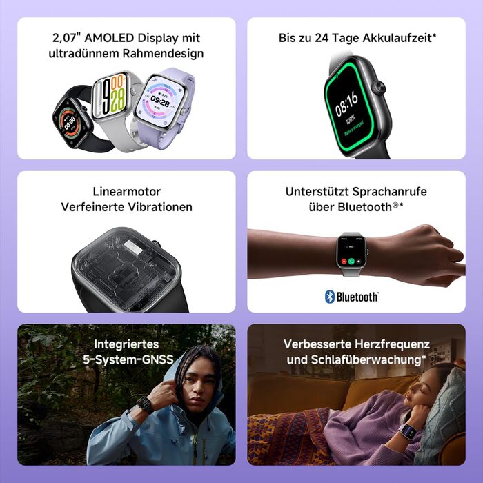 Розумний годинник XIAOMI Redmi Watch 5, відстеження спорту та фітнесу, 2.07-дюймовий AMOLED-дисплей, 24 дні роботи від батареї, понад 150 спортивних режимів, моніторинг серцевого ритму, відстеження сну, водонепроникність 5 атм, GPS, Android та iOS, чорний