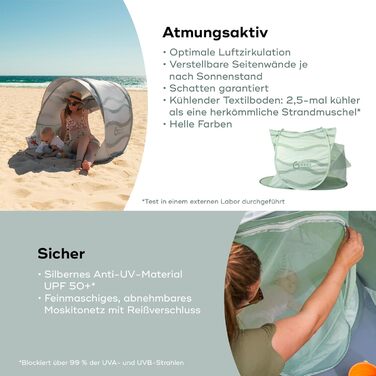 Пляжний намет Babymoov Moov & Protect Пляжний намет Ігровий намет Захист від ультрафіолету 50 Розкладна система Москітна сітка 91 x 150 x 109 см