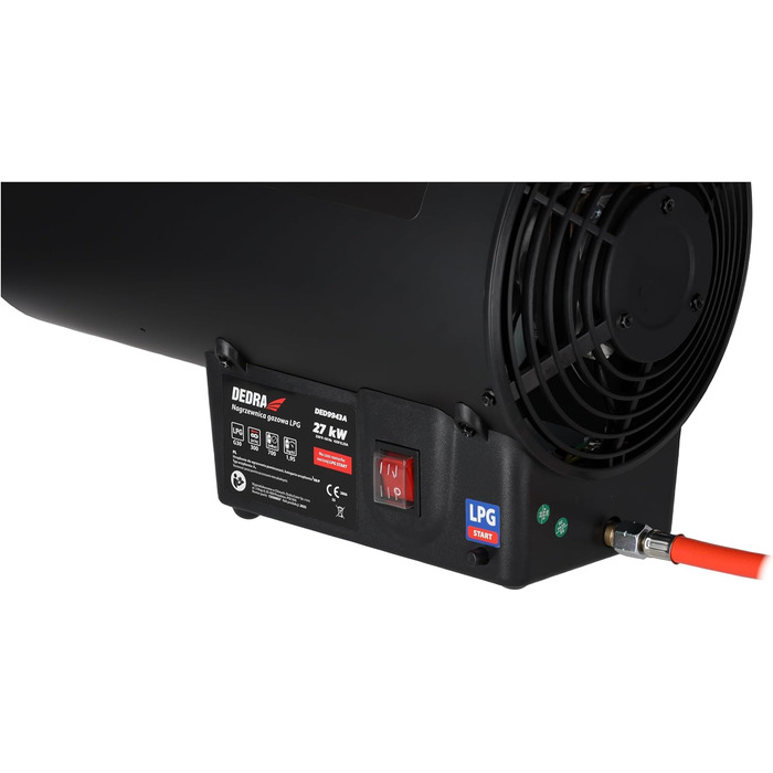 Газовий вентилятор-обігрівач 27 кВт DEDRA DED9943ADE 300 м/год, електричне п&39єзопідпалювання, робочий діапазон температур 2050C, вбудований вентилятор, системи безпеки, мобільний та ергономічний